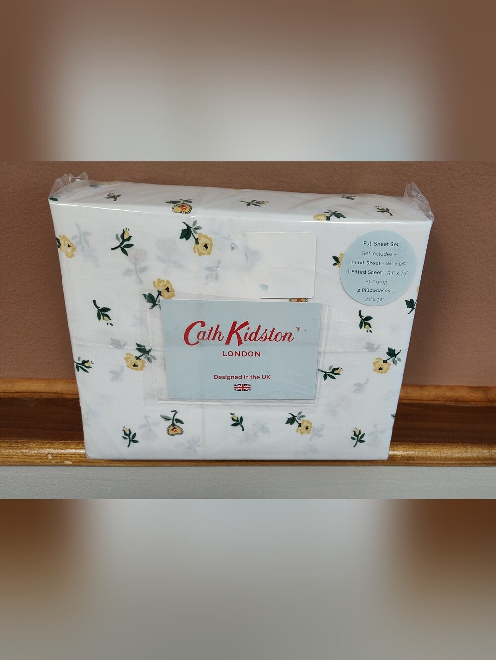 NWT! Cath Kidston Full Size Sheet Set - Lace Ditsy Lemon - 100% Cotton